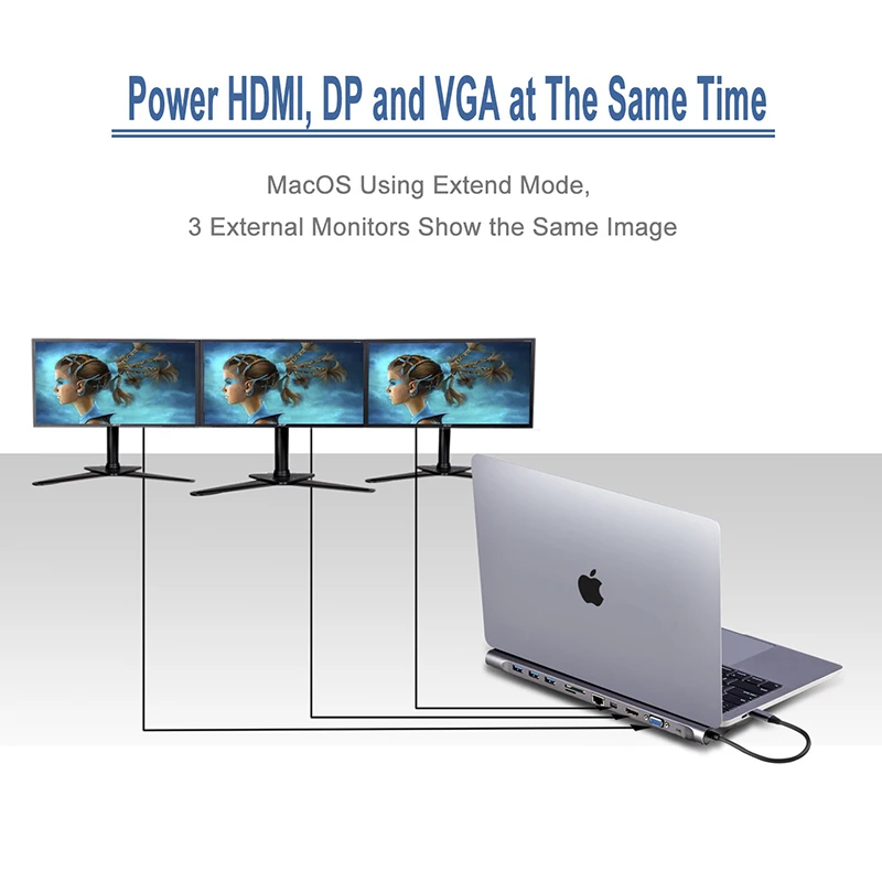  Baolyda USB-C Dock Thunderbolt 3 Adapter 11in1 Type C Hub with HDMI RJ45 VGA USB3.0 All in one Hub 