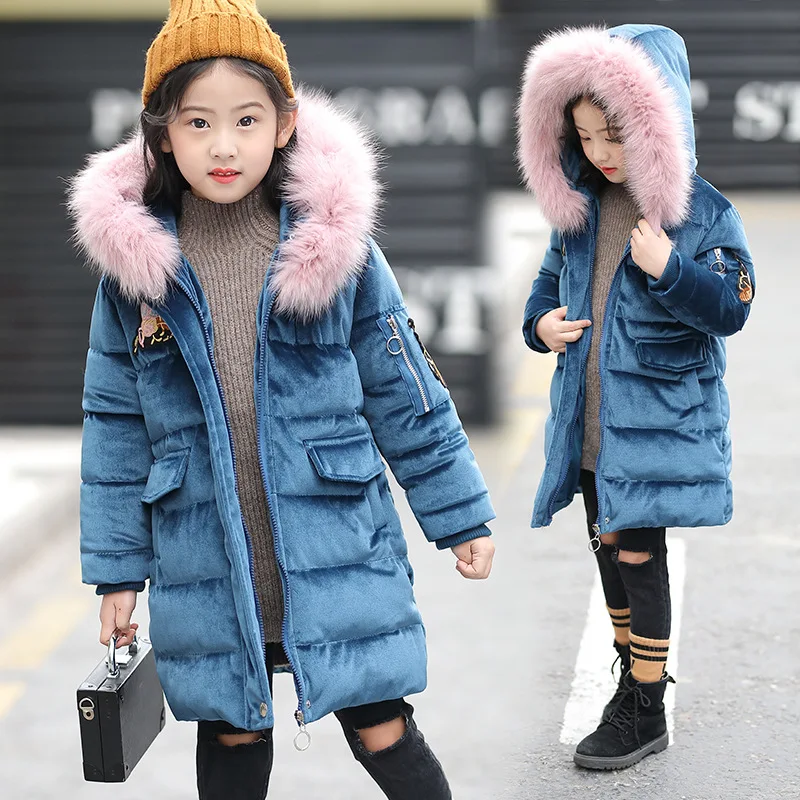 

2018 new winter Girls Kids boys Warm thicker imitation fur collar camouflage coat Down jacket outer clothing hooded