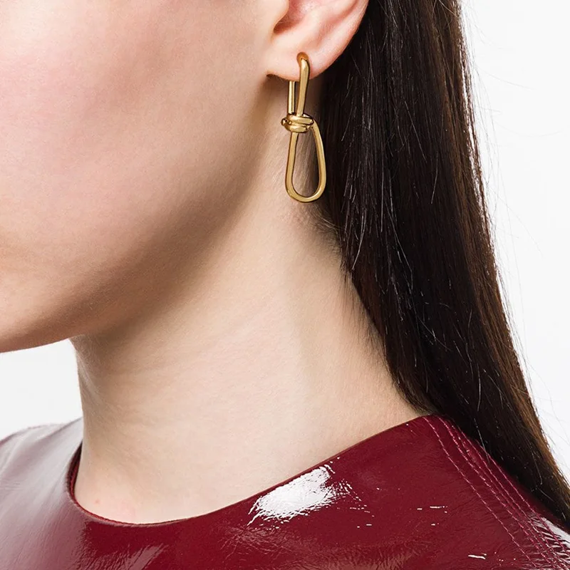 

New-style rope-knot earrings invisible personality copper and gold
