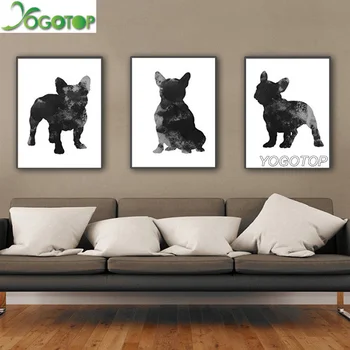 

YOGOTOP 5D DIY Diamond Painting triptych Cross Stitch,Full Square/Round Embroidery Black French Bulldog Mosaic Pattern Art ML751