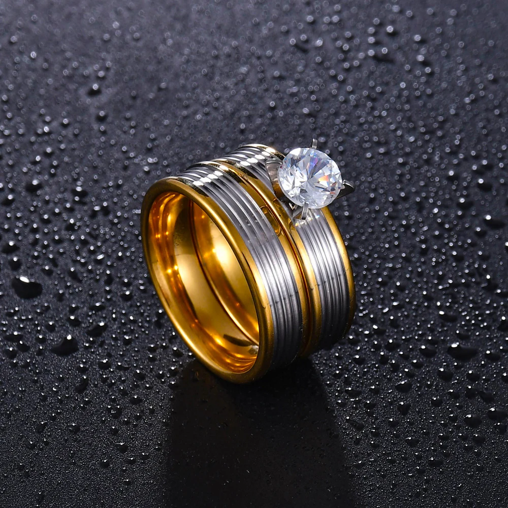 MeMolissa Wedding Ring for Women / Men Gold Color Love Engagement Couple Stainless Steel US size