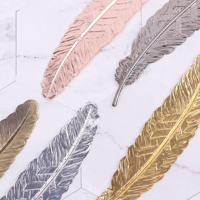 Creative Retro Feather Shaped Metal Bookmarks Page Marker Office School Books