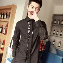 Горячая тонкий хлопок футболки с длинными рукавами и блестками; модная черная рубашка с блестками волос Стильные; для ночного клуба рубашка певиц