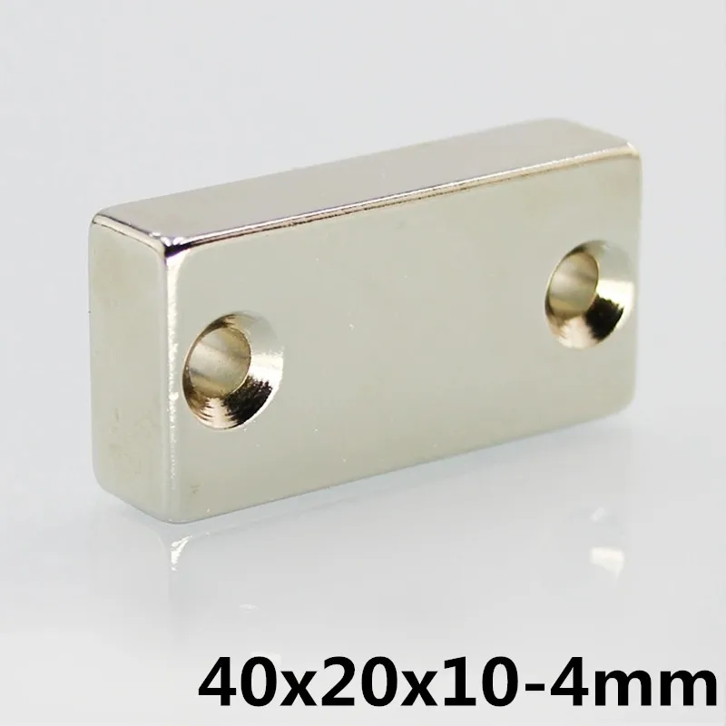 

1pcs/lot F 40x20x10 mm hole 4mm N35 Strong Square NdFeB Rare Earth Magnet 40*20*10 mm 2hole 4mm 40mm x 20mm x 10mm