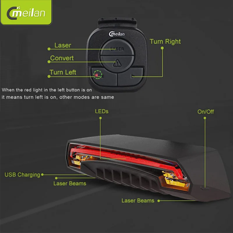 Смарт-Meilan X5b тормоз версии флэш-памяти лазерный Беспроводной безопасности сзади отложным воротником Аксессуары для велосипеда