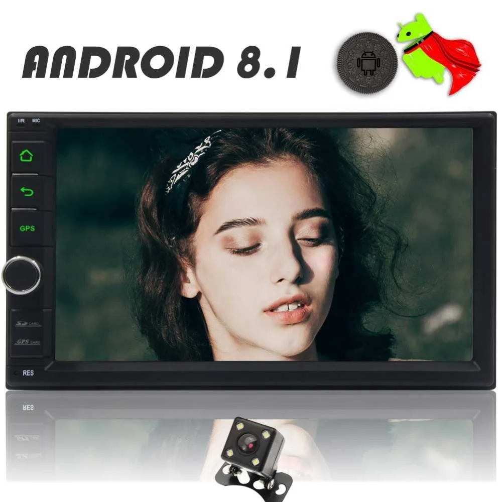 Top EinCar In Dash Android 8.1 Double Din 7 inch Capacitive 1024*600 Touch Screen Car Stereo NO DVD Player GPS Navigation WiFi Blue 0