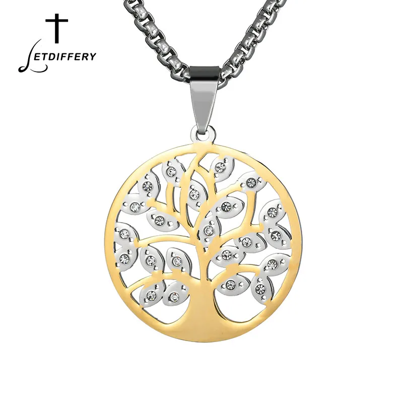 

Letdiffery Charms Tree Of Life Pendant Necklace Stainless Steel Tree Medallion Pendant Necklace For Woman Girl Gift