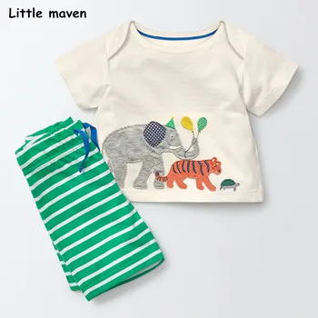

Little maven brand children 2019 summer baby boys clothes cotton children's sets elephant applique t shirt + striped pants 20125