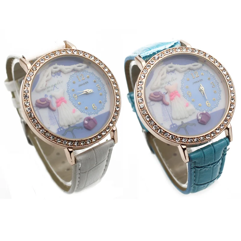 

ot03 Korea MINI Fimo handmade rhinestone watch three-dimensional cartoon polymer clay wristwatch (skirt section).