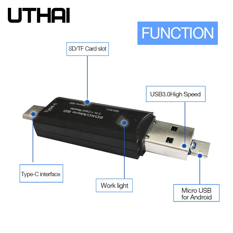

UTHAI C18 Card Reader USB 3.0 SD/Micro SD TF OTG Smart Memory Card Adapter for Laptop USB 3.0 Type C Cardreader SD Card Reader