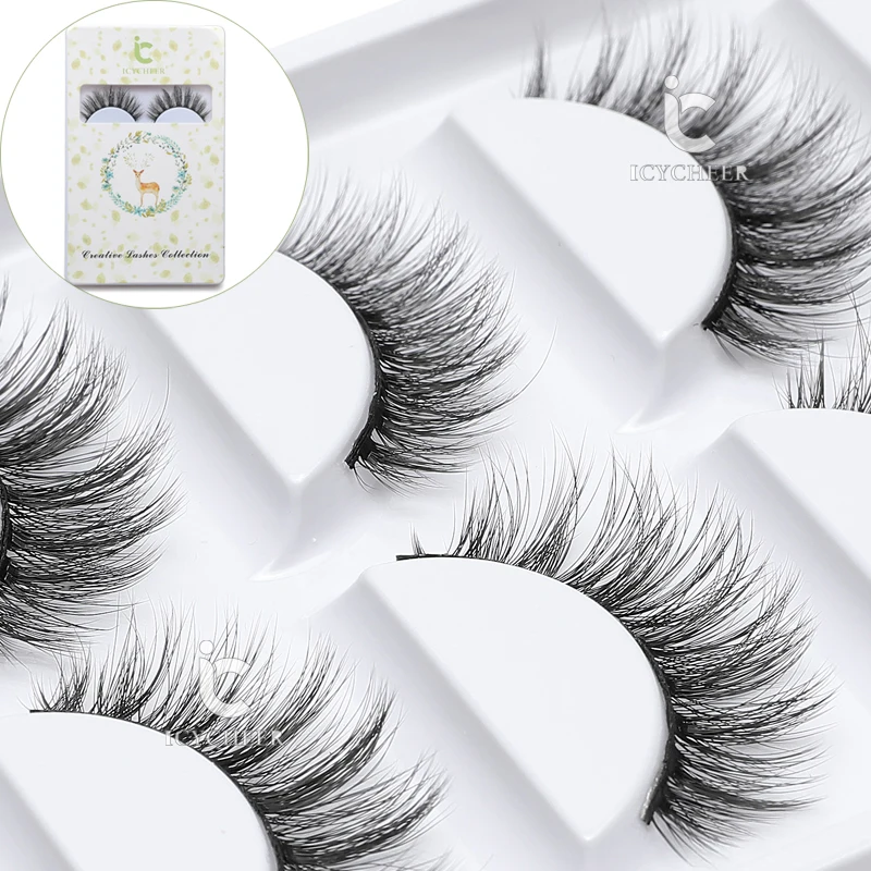 

ICYCHEER Makeup 5 Pairs Real Mink 3D Lashes False Eyelashes 100% Siberian Mink Fur Natural Long Thick Fake Eyelashes Handmade