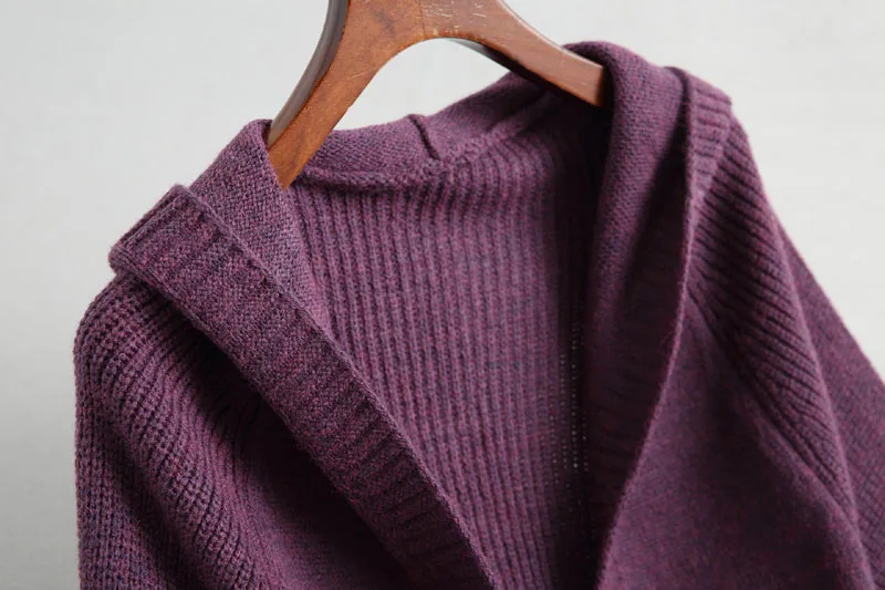 J750 осенне-зимний модный однотонный шерстяной кардиган с капюшоном, Женский Повседневный вязаный свитер с открытым швом, кардиганы