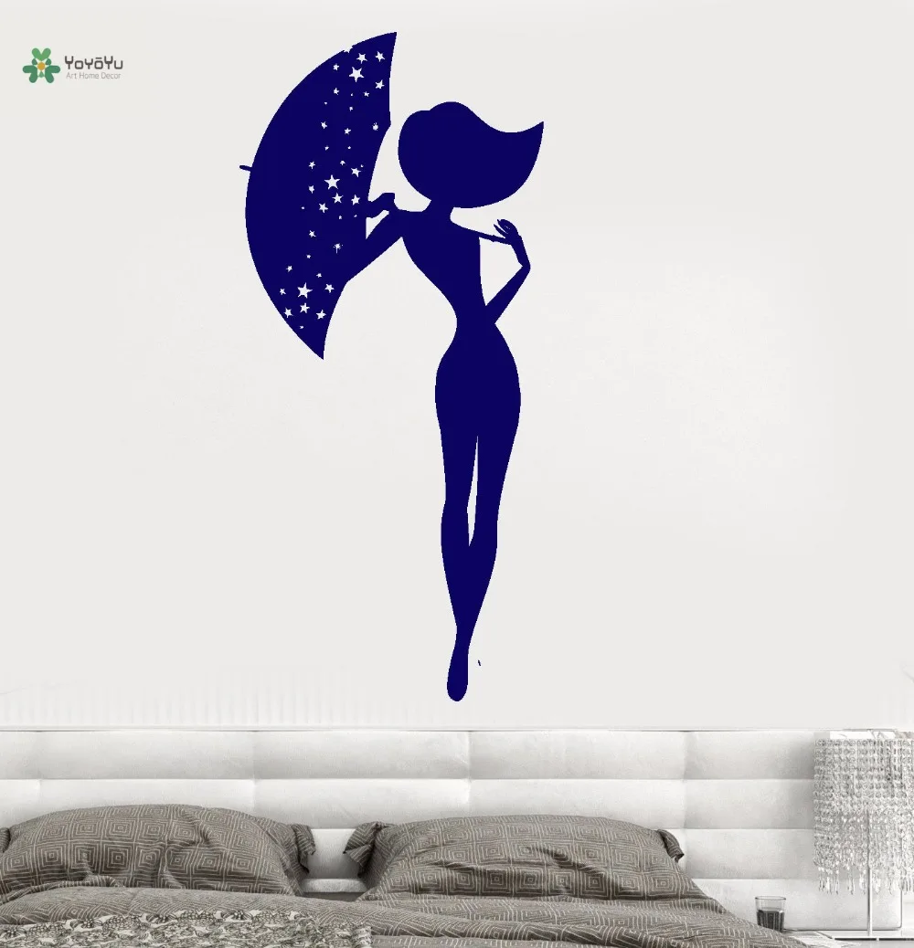 

YOYOYU Vinyl Wall Decal Romantic Love Beauty Umbrella Woman Beautiful Gir Room Home Decoration Stickers FD138