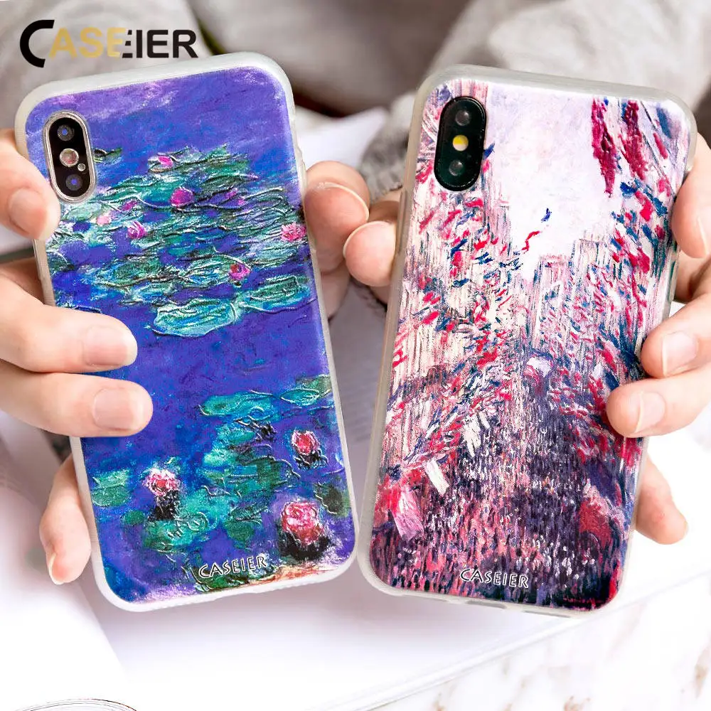 CASEIER Emboos Phone Case For iPhone 7 8 Plus X XS MAX XR Silicone Back Cover 6 6s Funda Monet |