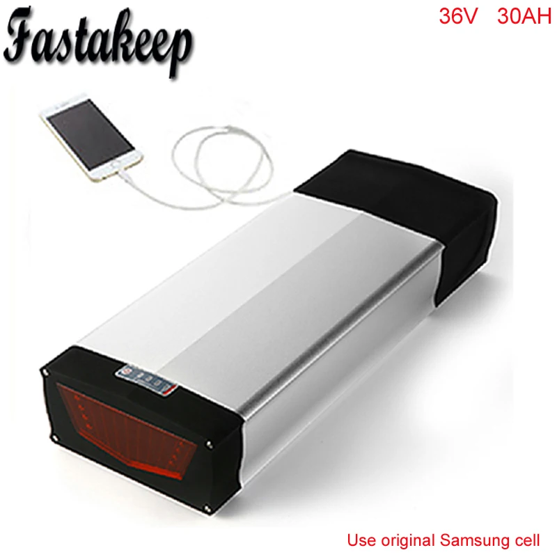 

Rear rack 36v 1000w electric bike battery 36v 30ah lithium ion battery packs with USB port ,Charger For Samsung Cell