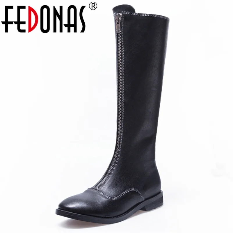 

FEDONAS Brand Women Knee High Boot Genuine Leather High Warm Winter Shoes Women High Heels Motorcycle Boots High Boots