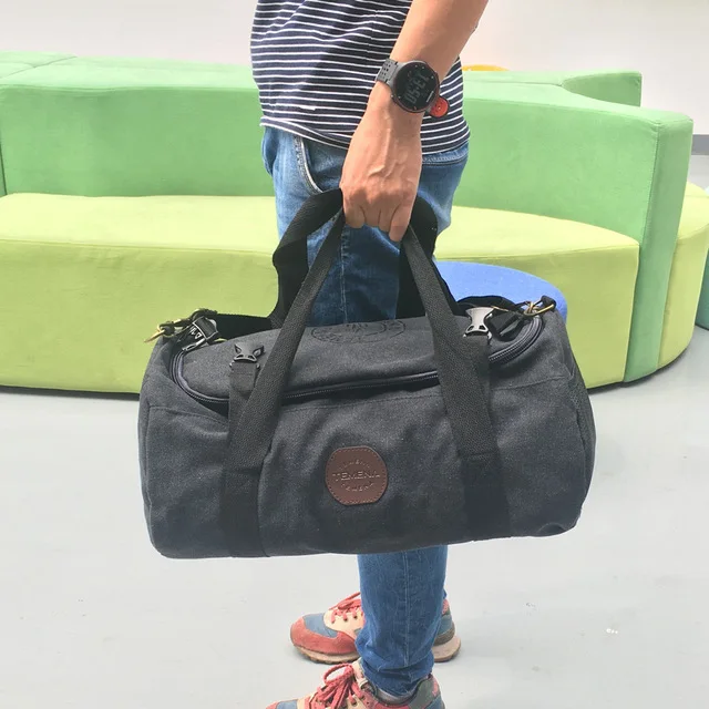 

TEMENA Large Capacity Canvas Cylindrical Travel Bag Brand Mulifunctional Duffle Shoulder Travel Bag Men Women