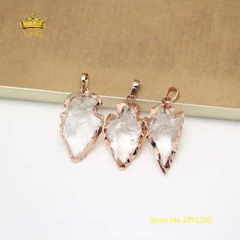 

5pcs Rose Gold Color Copper Plated Edged Clear White Quartz Arrow Pendants,Raw Crystals Arrowhead Pendentifs DIY Necklace GH125