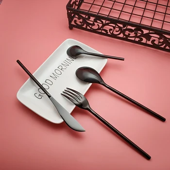 

Hot Sale 4 pcs Pure Black Dinnerware 304 Stainless knife fork spoon Cutlery Kitchen Food Tableware talheres flatware dining Set