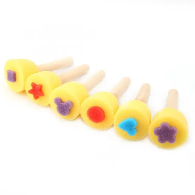 6PCS Wooden Handle Kid Sponge Painting Stamp Roller Brushes Child Educational DIY Painting Tool for small artists 3