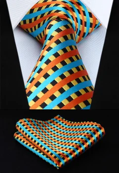 

TC609N8S Orange Plaids Checks 3.4" Silk Woven Men Tie Necktie Handkerchief Set