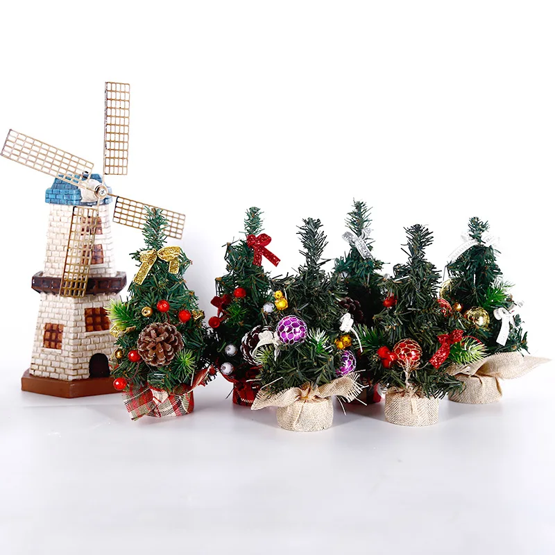 

Small DIY Christmas Tree Fake Pine Tree Mini Sisal Bottle Brush Christmas Tree Santa Snow Frost Village House