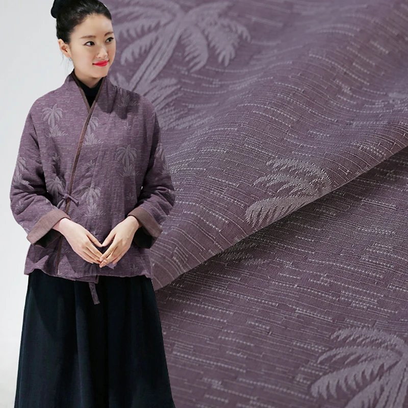 

Coconut Trees Slub Texture Heavy 80%Silk 20%Cotton Fabric For Summer Dress 114cm wide 33Momme Fashion cloth For DIY Sewing New