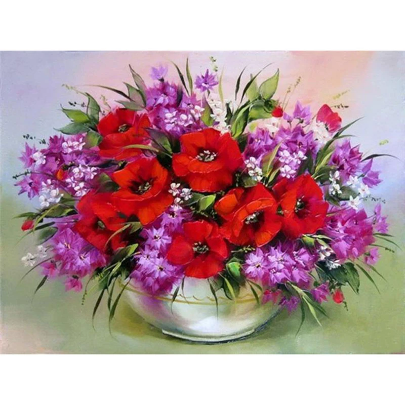 

Red and Purple Flowers DIY Oil Painting Pictures By Numbers Frameless Handpainted Canvas Wall Picture For Living Room Home Decor