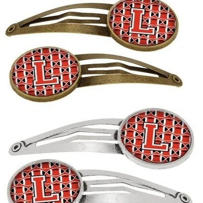 Carolines Treasures CJ1067-LHCS4 Letter L Football Scarlet & Grey Barrettes Hair Clips Set of 4 (1)