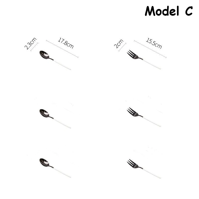 Простой стиль столовые приборы вилка для основного блюда стейк нож суп совок кофе ложки фрукты десерт вилки черный и белый столовый инструмент набор - Цвет: Model C