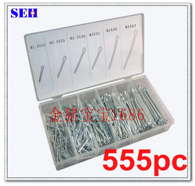 555pcs Split Pin Kit Cotter Pin Hardware tools Assortment+boxin Pins