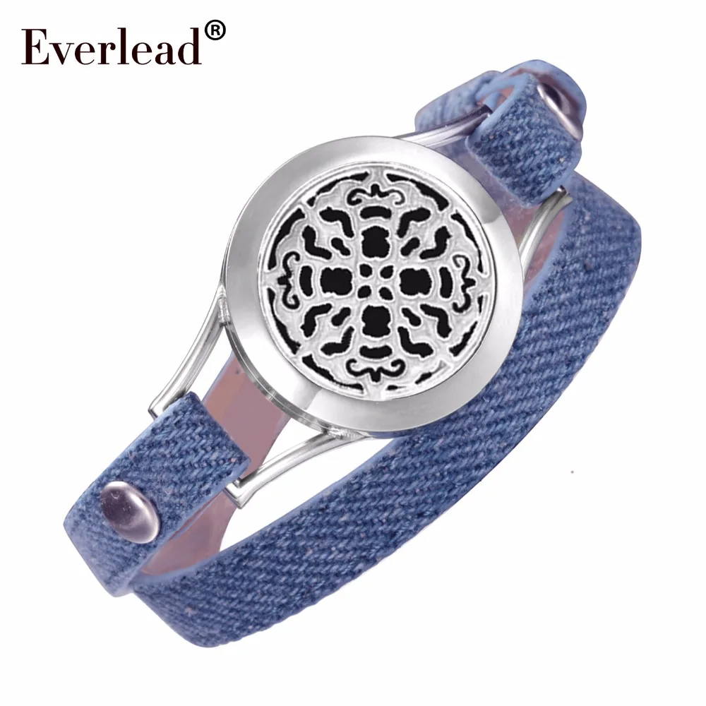 EVERLEAD Denim Double leather bracelet 316L Stainless Steel 25mm Locket