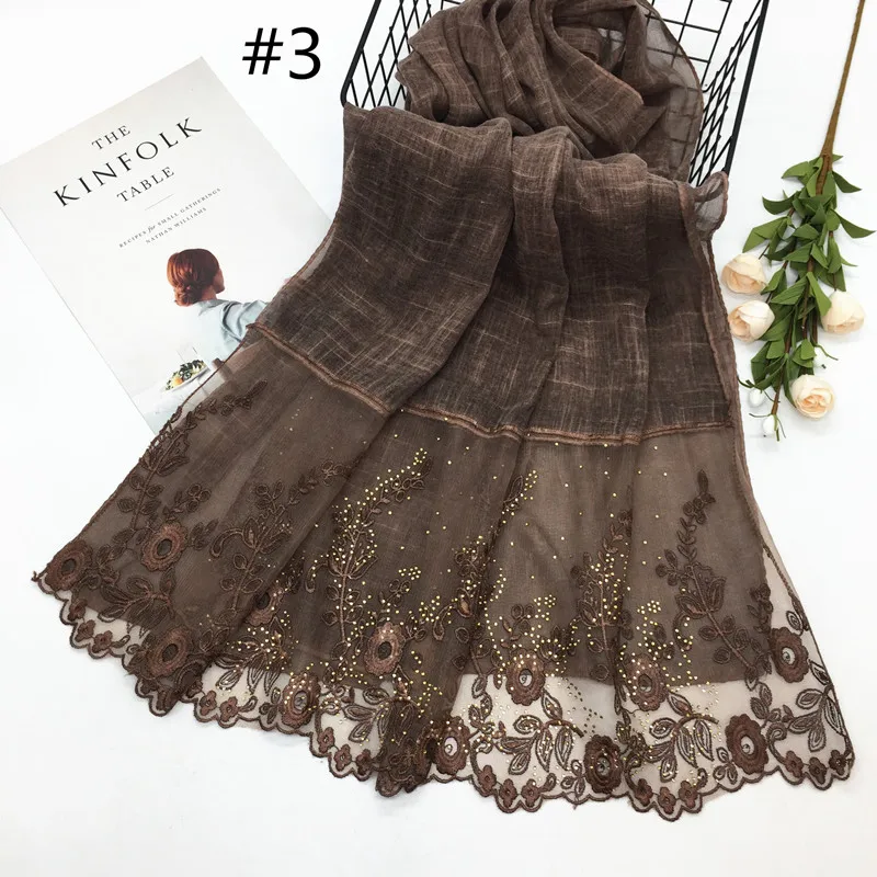 Модный высококачественный однотонный мягкий с одной стороны кружевной горячий сверлильный женский мусульманский шарф хиджаб бандана обертывания кашне - Цвет: number 3