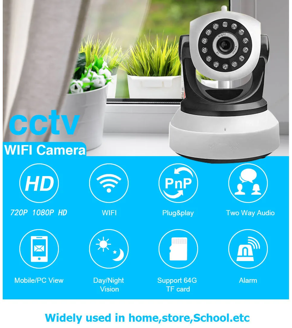 Беспроводной Камера WI-FI IP Камера с Ночное видение для комнатных растений 2 аудиоданных мульти-пользователи PTZ обнаружения движения ПЭТ чувствительноу устройству приложение Camhi