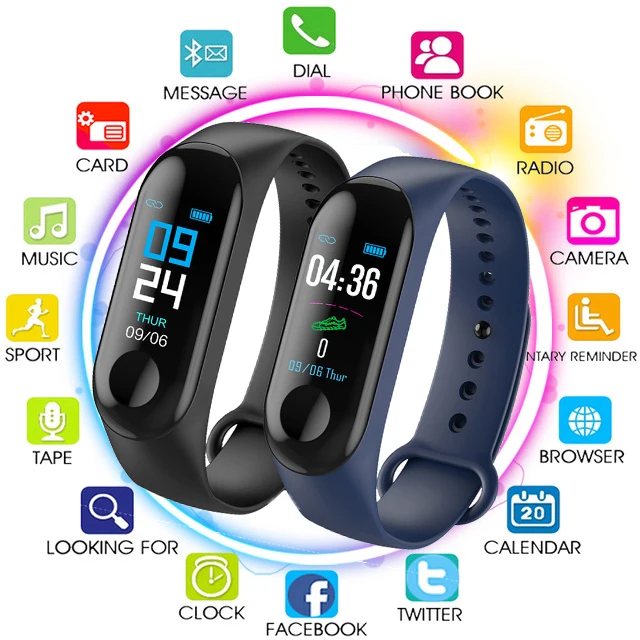 

M3 Fitness Smart Bracelet Blood Pressure & Heart Rate Monitor Colorful Touch Screen Men Women Smart Band Wristband Step Counter