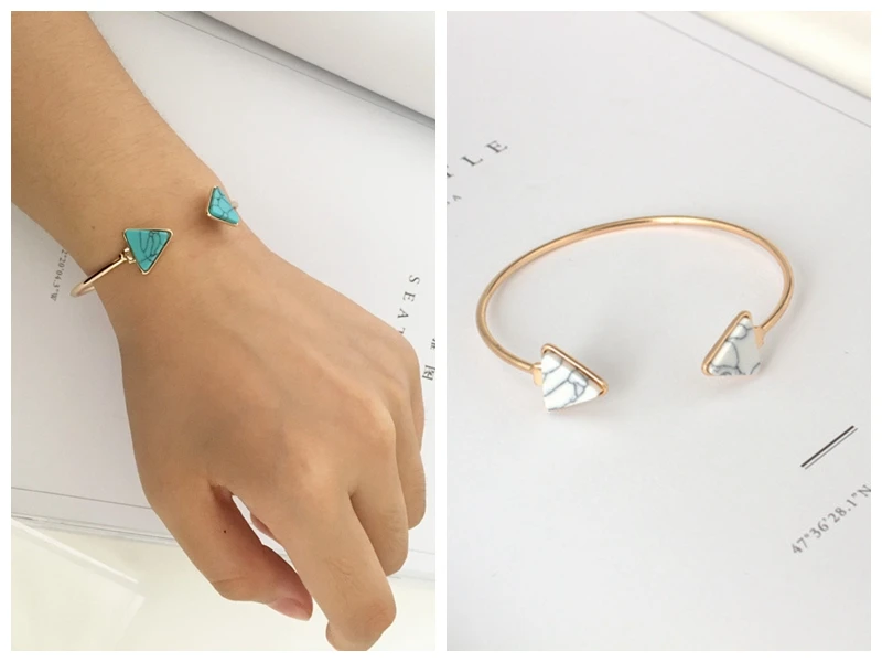 

Simple Personality Geometric Stone Texture Inlaid with Marble Double Triangle Bracelet Aka Sorority
