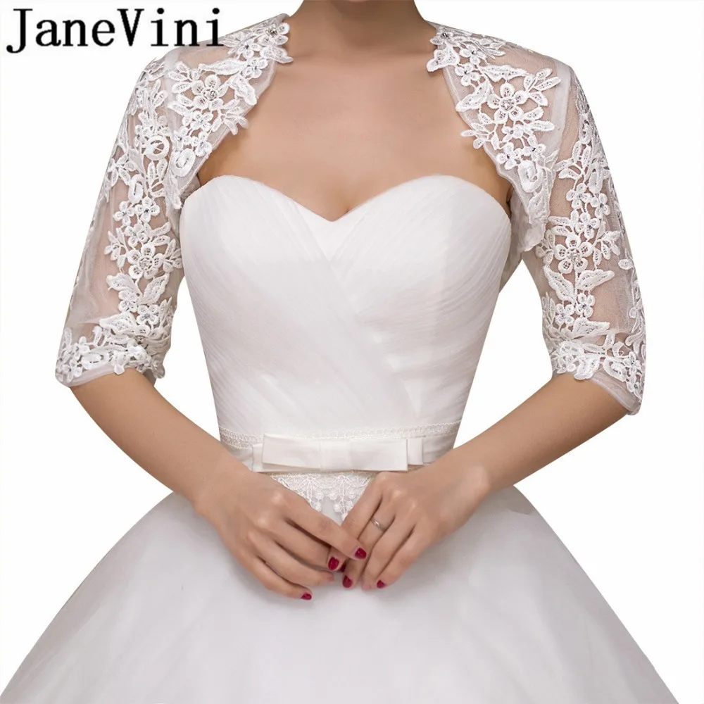 JaneVini veste dentelle femme кружевные свадебные куртки с коротким рукавом с аппликацией расшитый кружевом свадебная накидка Тюлевое Болеро женская свадебная накидка