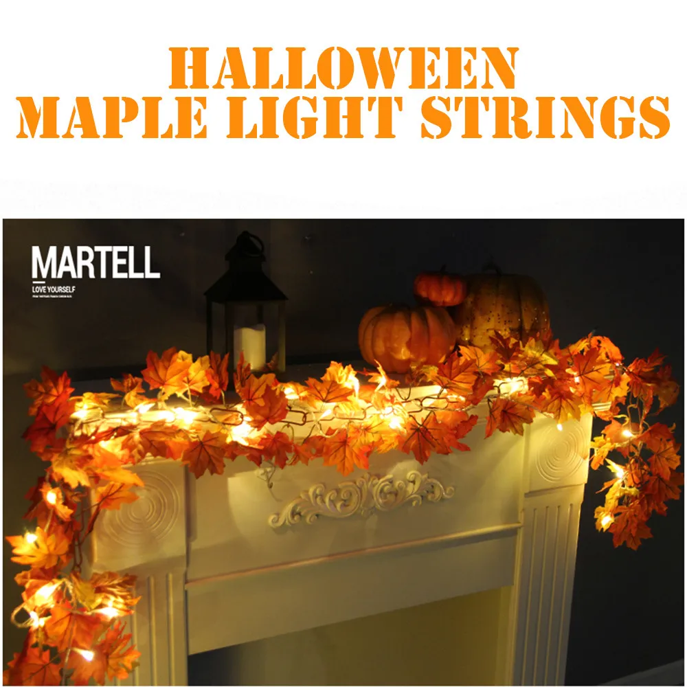 

Hot Fashion Halloween Maple Light Strings 1.7M LED Light String Fall Autumn Pumpkin Maple Leaves Garland Thanksgiving Decoration