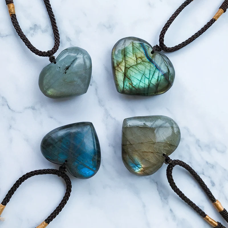 Ожерелье BOEYCJR из натурального Лабрадорита в форме сердца, ювелирное изделие ручной работы, винтажное каменное ожерелье с подвеской для женщин, подарок