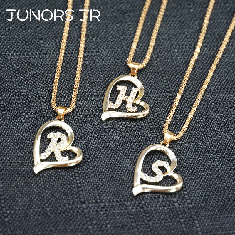 Initials, Кристальное ожерелье с буквами, алфавитом, сердечками, женское медное ожерелье с надписью «Love» для женщин, модное ожерелье с буквами и сердечками
