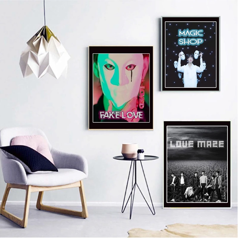 

Korea KPOP Music Group Singer Figures Posters and Prints Wall Pictures Fake Love Album Cover Art Canvas Painting Wall Art Decor