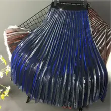 Металлические цветные женские плиссированные юбки с высокой талией, винтажные газовые пончо, юбки для девочек, весенне-осенние длинные юбки, наряды