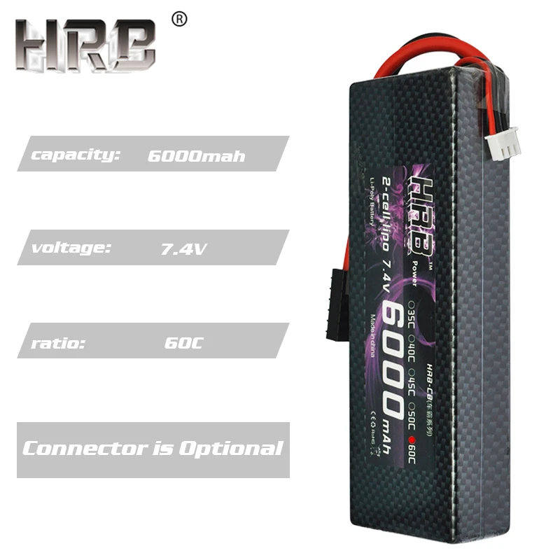 Аккумулятор hrb Lipo 2S 7,4 V 6000mAh 60C XT60 T Deans TRX EC5 XT90 RC части жесткий чехол для Traxxas самолеты автомобили лодки 4x4 1/8 1/10