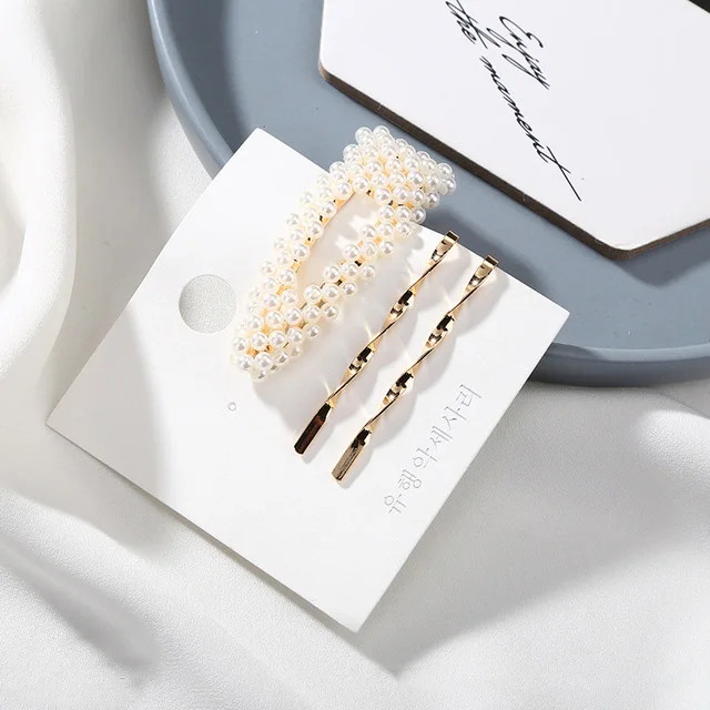 

MENGJIQIAO 2019 Korean Fashion Simulated Pearl Hair Clip Barrettes For Women Girls Tiara Metal Hairpins Wedding Hair Accessories