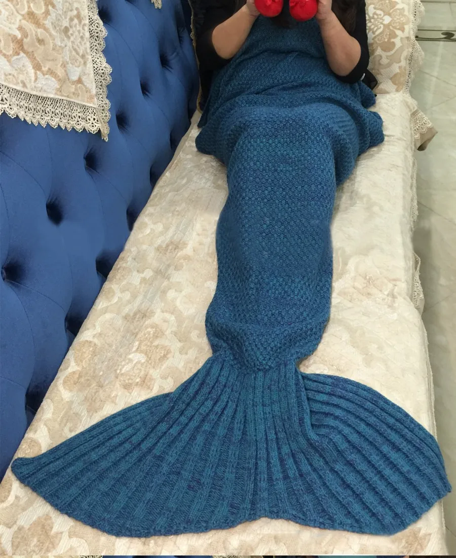 Одеяло «русалка», трикотажное одеяло «хвост русалки», очень мягкое вязаное крючком одеяло ручной работы для домашнего дивана, спальный мешок для детей и взрослых