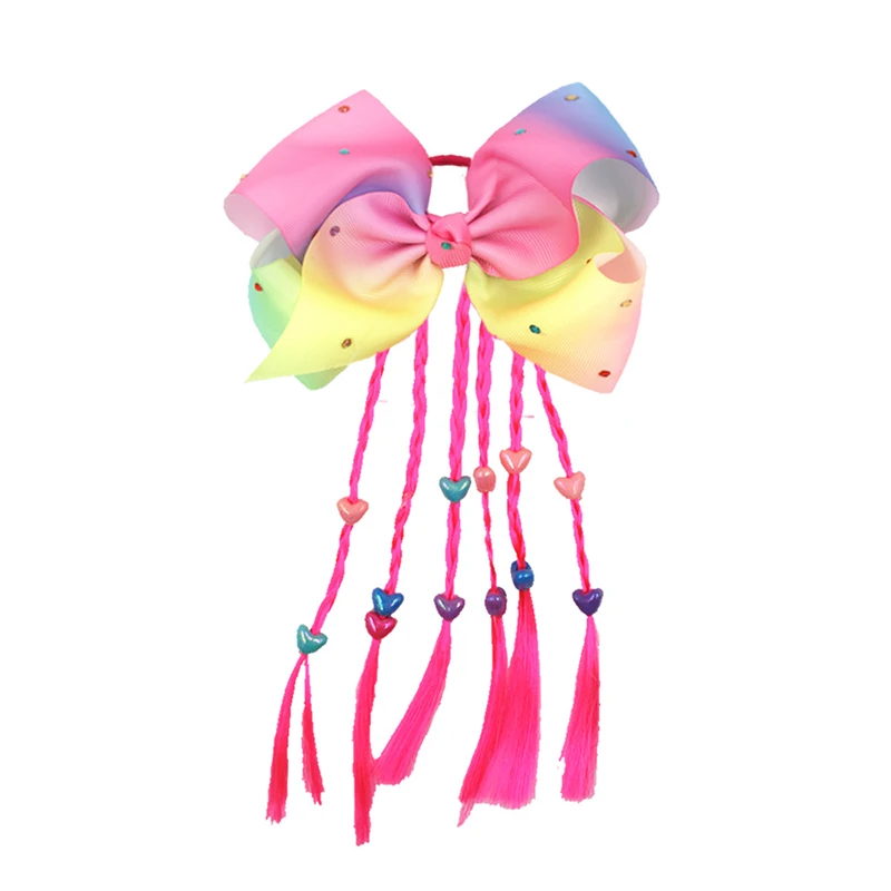 Girls Rainbows Hair rope Elastic hair bands thread ribbon hair bows Tassel Ponytail rubber band