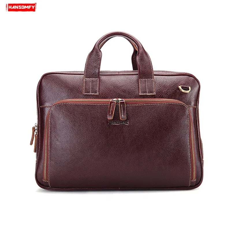 

Real Genuine Leather Men briefcase Cowhide business men's shoulder messenger bag laptop handbag male Retro crossbody bag