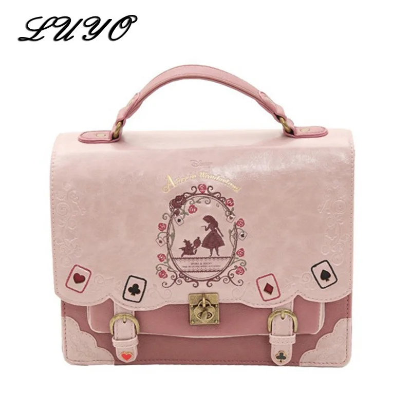 

Alice In Wonderland Cute Kawaii Leather Small Backpack For Girls Women Bags Vintage Student Schoolbag Mochila Feminina Bagpack