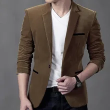 Мужской вельветовый пиджак, осенний однотонный Повседневный пиджак, Мужской Блейзер на одной пуговице, Мужская тонкая верхняя одежда, брендовая одежда