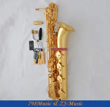 Support Professional Gold Lacquer Baritone Saxophone Sax High F# W/Leather Case